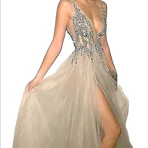 Grey chiffon dress with rhinestones